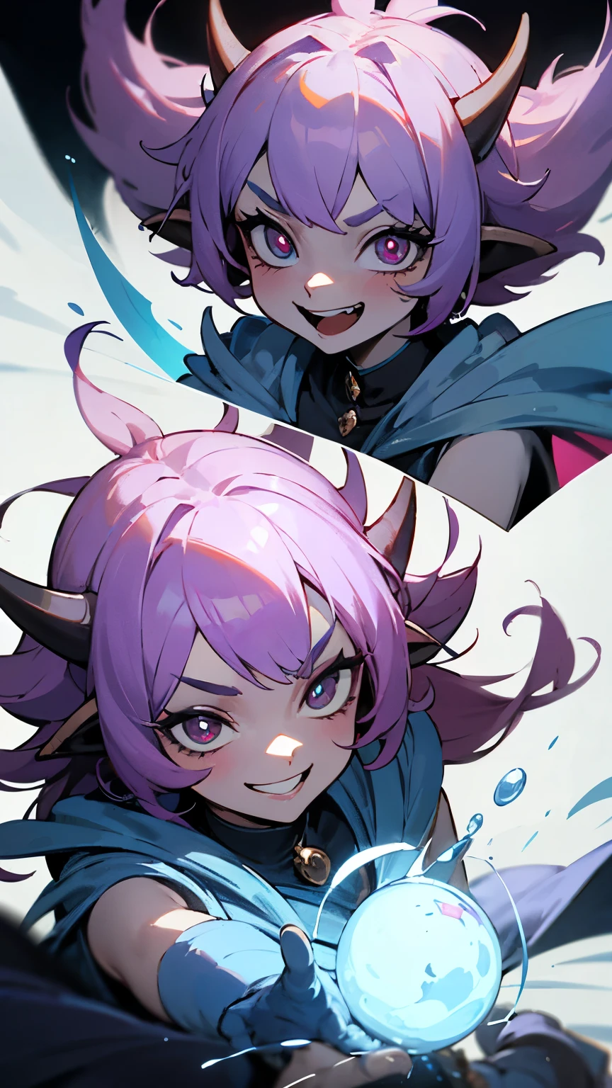 "Mischievous shapeshifter mid-transformation. Half-human, half-magical creature. Surrounded by illusions and playful magical effects. Impish grin and twinkling eyes."