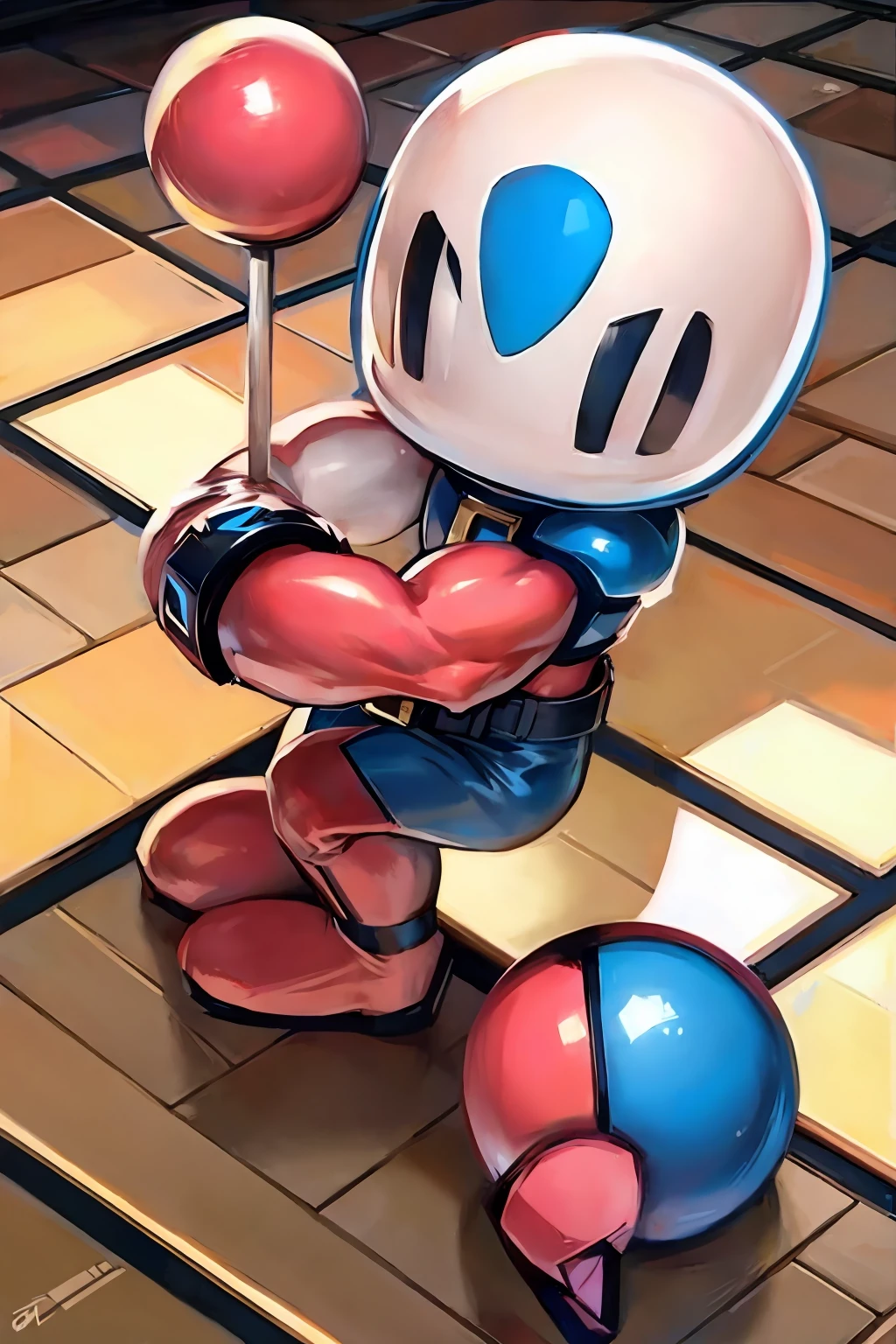 Muscular,Bomberman,White head、Pink ball hand