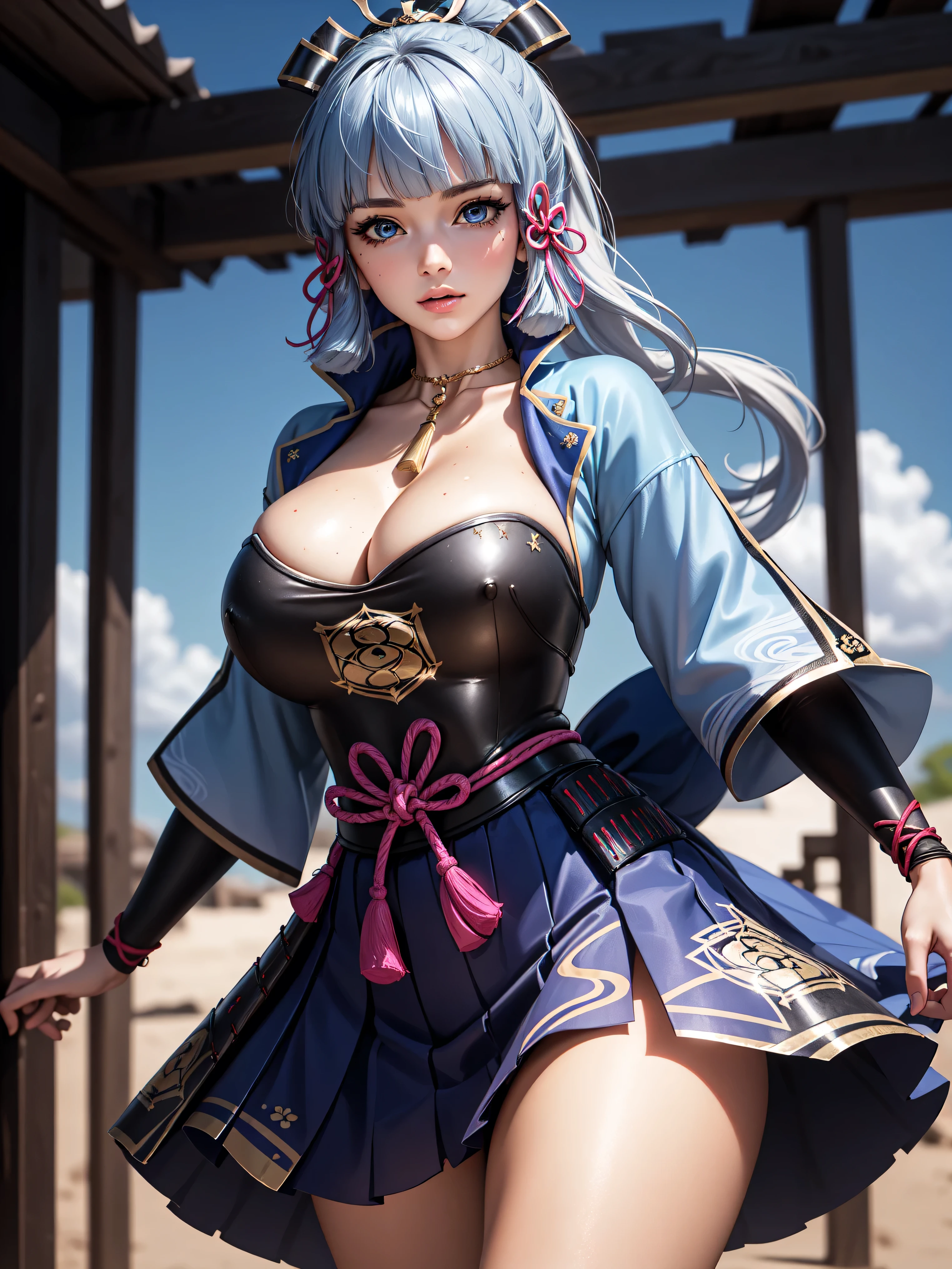 ((masterpiece)),(((bestquality))),((ultra-detailed)), ((beautiful detailed sky)), ((cinematic lighting)), depth of field, dynamic pose, (beautiful detailed girl),detailed lighting,(beautiful detailed eyes), gigantic breast, sexy, cleavage, bare thigh,kamisatoayakadef,kamisatoayakarnd,kamisatoayakaspring