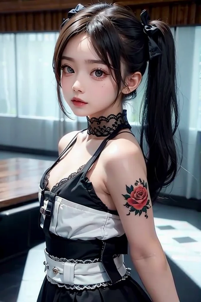 Highest quality, masterpiece, look up, Upper Body, cute,(tattoo),(Until death),(sexy),(sexy),Embarrassing,Embarrassing,Baby Face,Twin tails,Small breasts,Beautiful Style