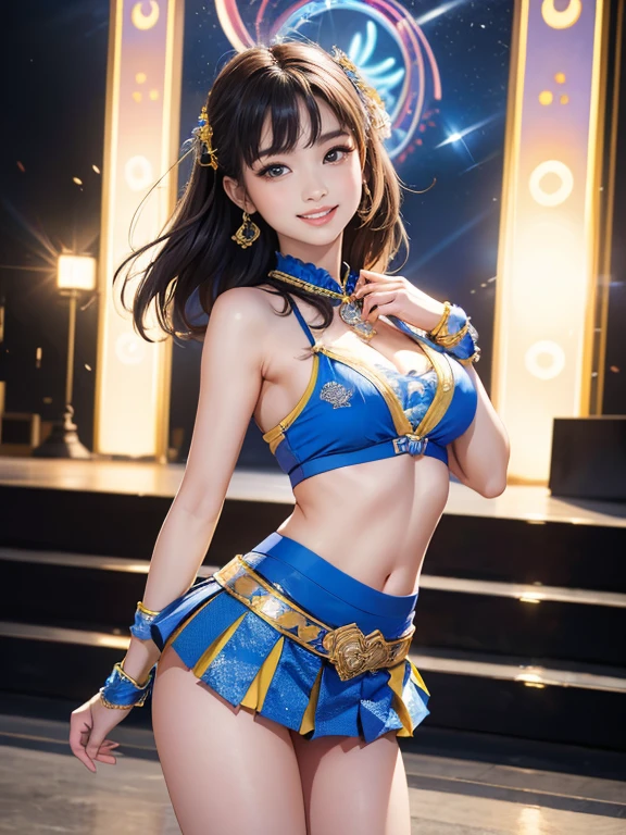 (Highest quality、 8k 、masterpiece、High resolution)、(Dancer)、Full Body Shot、15 year old girl、Idol、cute、Dancing with a smile、Outdoor Stage、AKB48 Costumes、Realistic、Realistic、Official Art、Detailed CG、Professional Lighting、Professional photographer、