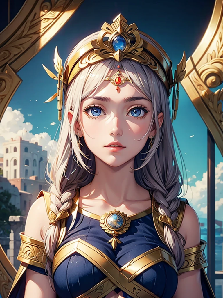 Make a portrait of the goddess Athena's face, only your face appears from the front, with the war helmet made of an owl