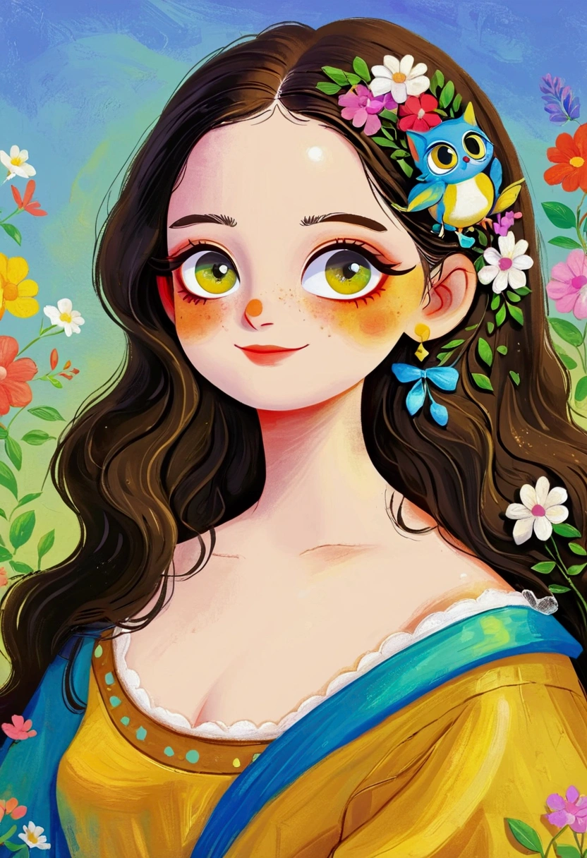 A painting，Pastel Art。Q version，Mona Lisa&#39;s Smile