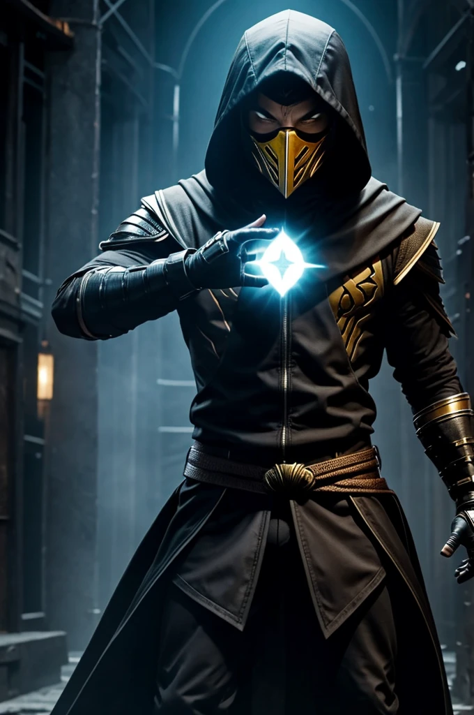 Create a hooded boy with the scorpion mask from Mortal Kombat and have these 5 Telekinesis powers, invulnerability, Danger sensor , Kinetic Energy and Teleportation