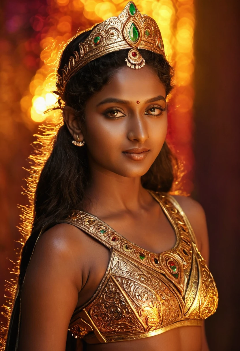 Photo of a ancient hindu goddess (((mythical))), 10 years old, DSLR photography, erotic sexy triangle half body, clear face, glamourous, cinematic light, raw photo, ((((Raw detail)))), masterpiece, Extremely Realistic, Realism, Portrait, Raw photo, cinematic neon lighting, Photography, High detailed , photorealistic, shot on sony vanice camera, high heels, DDRFashion, Extremely Realistic, r4w photo, klmgirl,High-resolution detail capturing the natural texture of the skin, including pores, fine lines, and natural highlights and shadows, Emphasize a natural, healthy glow, showcasing the beauty of real dark skin, A graceful, confident posture with a gentle smile or a serene expression
