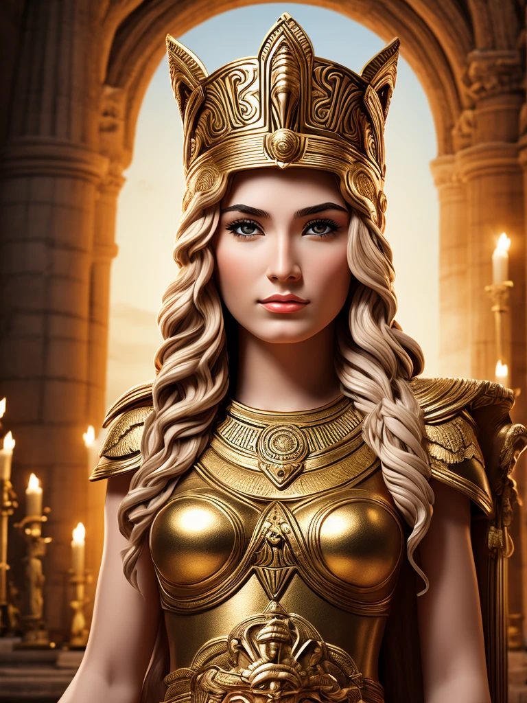 Make a portrait of the goddess Athena&#39;s face, only your face appears from the front, with the war helmet made of an owl. The image must be rendered in line style