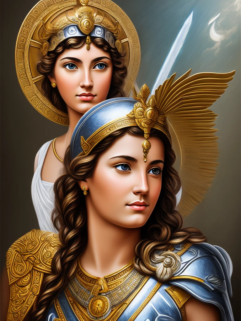 Make a portrait of the goddess Athena's face, only your face appears from the front, with the war helmet made of an owl. The image must be rendered in line style