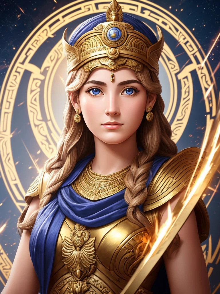 Make a portrait of the goddess Athena&#39;s face, only your face appears from the front, with the war helmet made of an owl. The image must be rendered in line style
