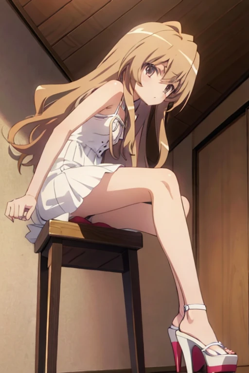Taiga girl aisaka Adult in white dress in sexy platform open high heels