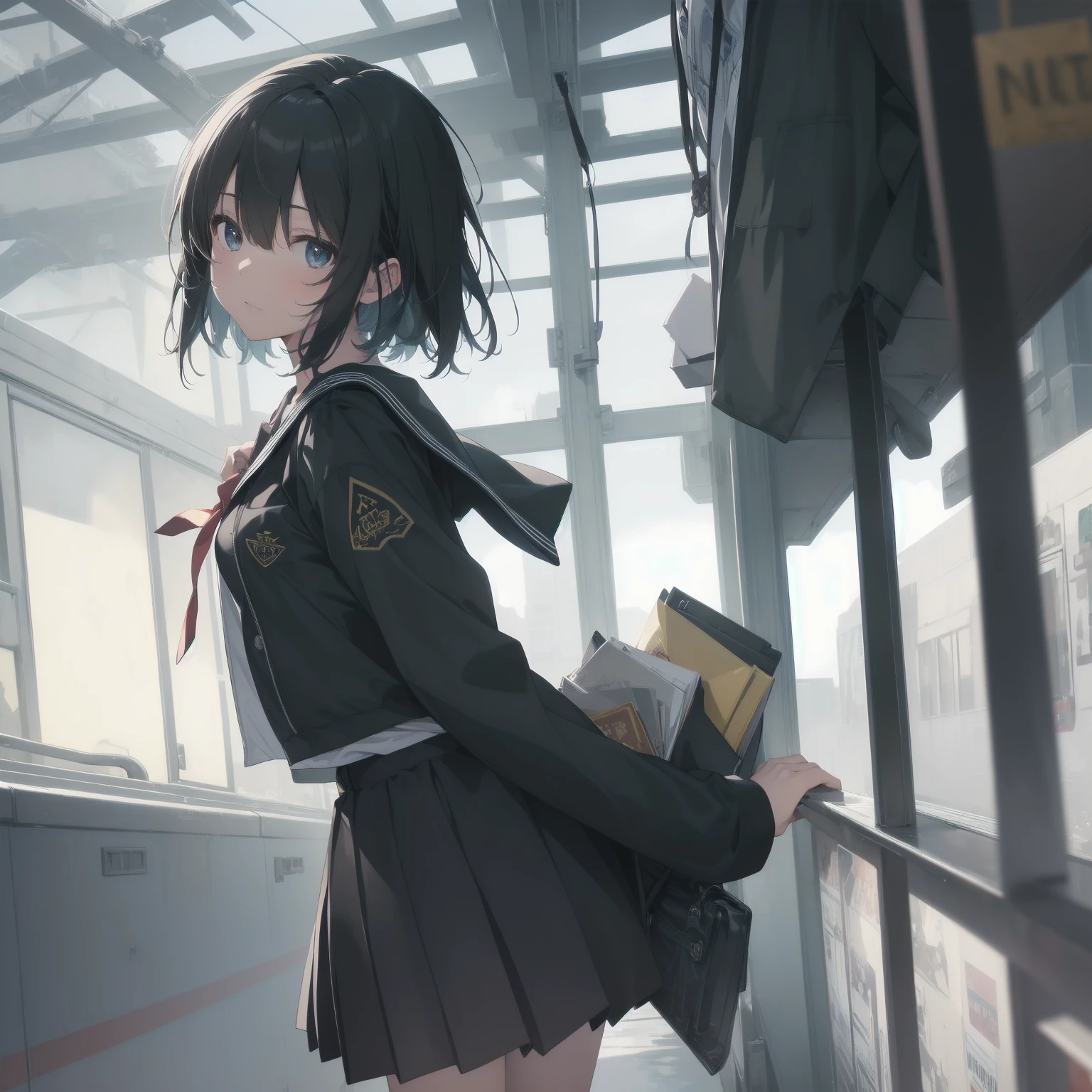 ultra-absurdres-Top quality by artist God, ultra-detailed, high resolution, anime moe artstyle, best anime 8k konachan wallpaper, pixiv contest winner, pool:2810, perfect anatomy,break, 1girl, (Please draw a girl walking sleepily to school alone. )break,(Solo,little female, 13-year-old:1.3),Full limbs, complete fingers,a junior high school student, (very short hair), short cut, flat chest, , small butt, small black eyes, beautiful detailed eyes, well-proportioned iris and pupils, expressive eyes, highres detailed hair, soft expression, salor school_uniform, sailor collar, serahuku, bow, pleated skirt,(Detailed Lighting), (Detailed background), in the School commute route. break,super detailed skin, Best cinematic lighting powered by famous artist, 8k,beauty illustration,photoshop_(medium),very aesthetic,break,((artist:fumihiko (fu mihi ko) )), artist:clamp ,artist:carnelian ,artist:kantoku ,