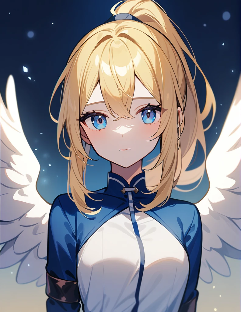 ponytail、Yellow Hair、Blue Eyes、Has white wings、One girl,