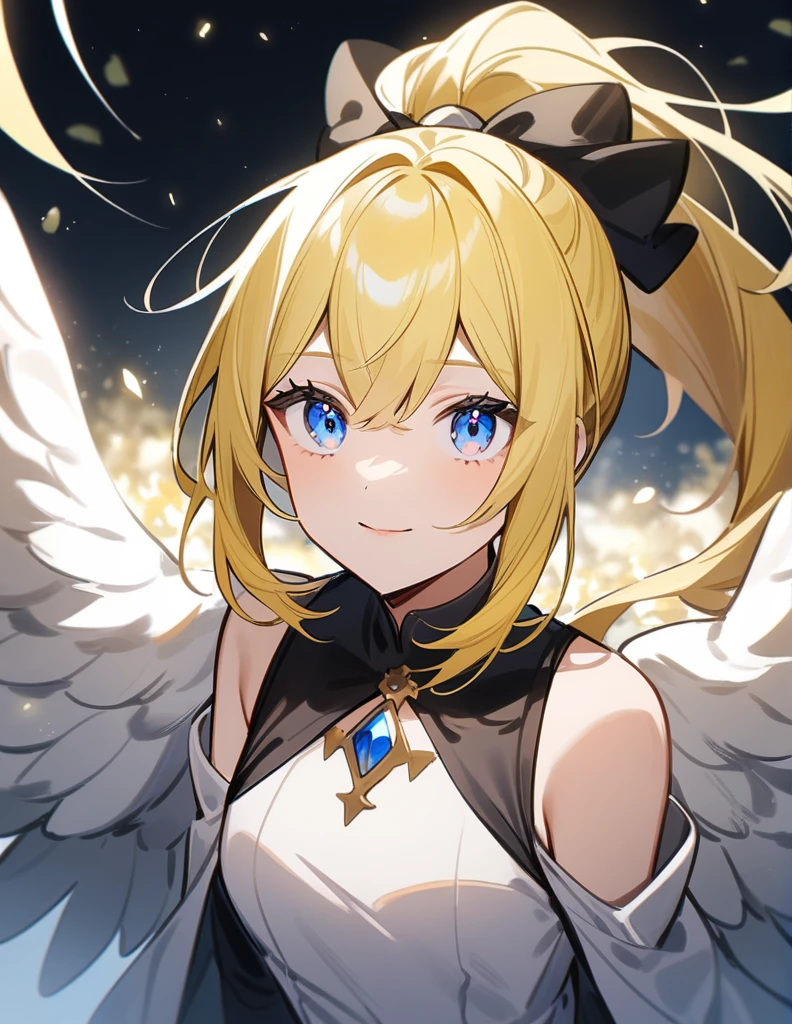 ponytail、Yellow Hair、Blue Eyes、Has white wings、One girl,