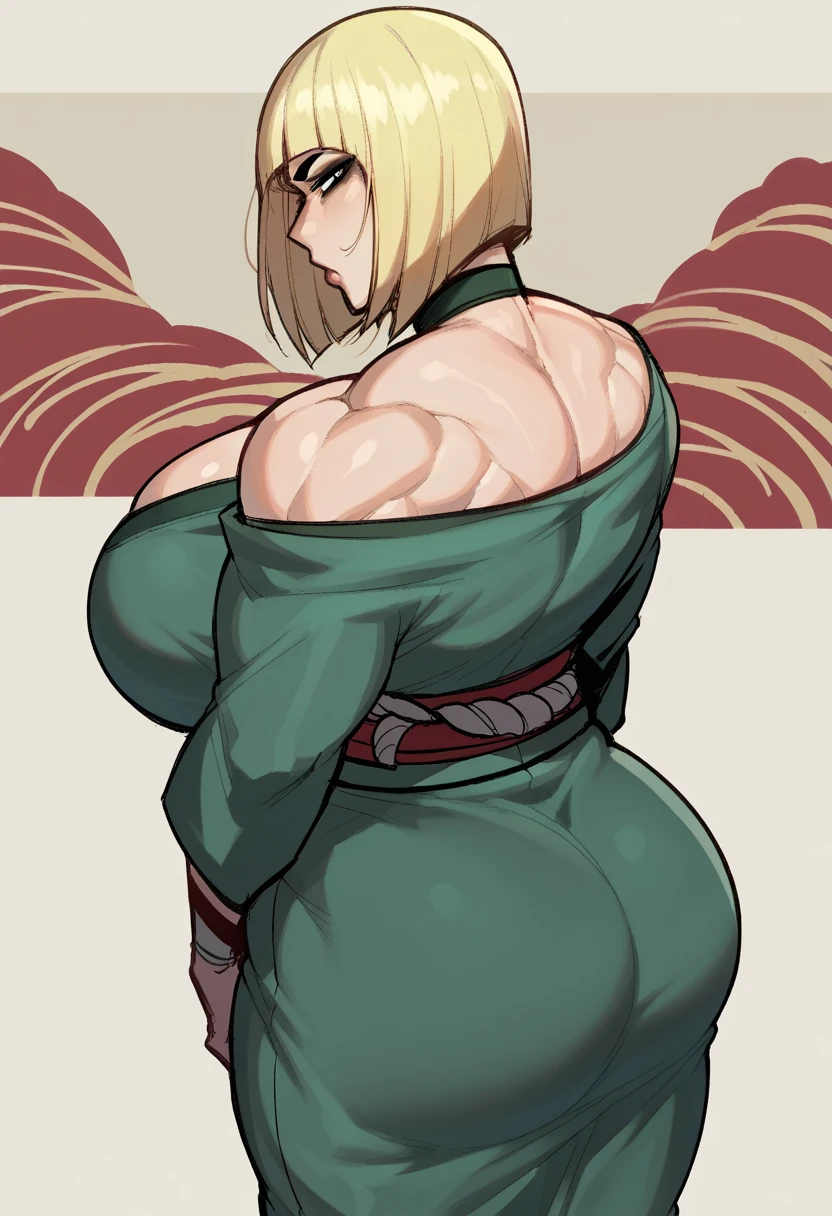 score_9, score_8_up, score_7_up, score_6_up, score_5_up, score_4_up, BREAK 1girl, ((muscular body:1)), intricate, kimono, (eyeliner:1.2), looking at viewer, bob hairstyle, blonde, jewelry, detailed background,big ass,huge breasts (masterpiece, high quality:1), 
