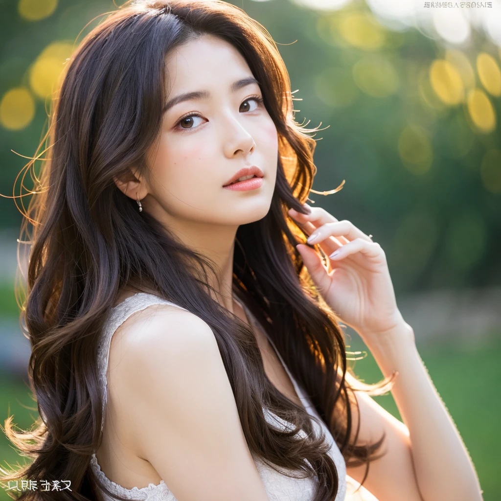 Beautiful mature woman with beautiful wavy long hair, Ultra-high resolution,(Realistic:1.4), ((Highest quality)), ((masterpiece)), (be familiar with),
