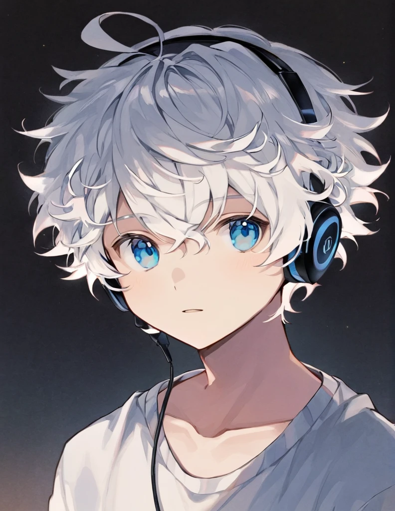 juvenile,boy,White Hair,Short Hair,Short Hair,headphone,headphoneをしている,Light blue eyes,Curly hair,simple,Character portrait,