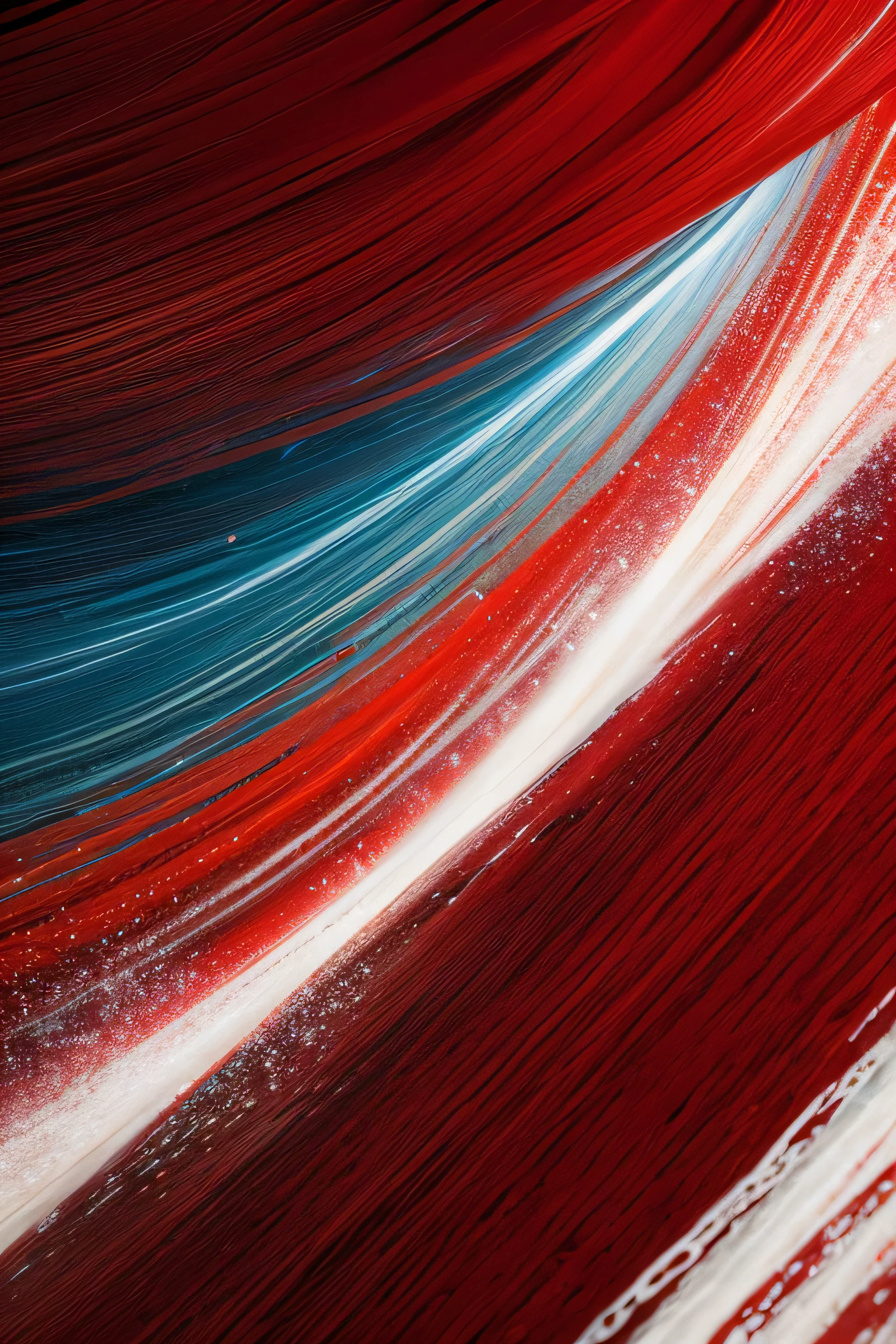 "An abstract background illustration featuring dynamic flows of red and white energy, symbolizing the spirit of Indonesian independence. Interwoven within the energy flows are elements of water waves, adding a sense of fluidity and movement. The red and white colors blend and contrast beautifully, symbolizing strength and unity. The composition is modern and visually striking, capturing the patriotic and nationalistic essence of Indonesia's journey to independence."

