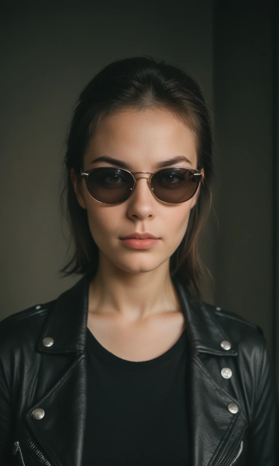 score_9, score_8_up, score_7_up, score_6_up, score_5_up, score_4_up, realistic style, photo, photorealistic, high detail, (sharp), cinematic photo, muscular middle-aged brunette , stern face, (terminator), sunglasses, black t-shirt, leather jacket, standing at night bar, looking at viewer, ((night)), (dark), tag1, tag2