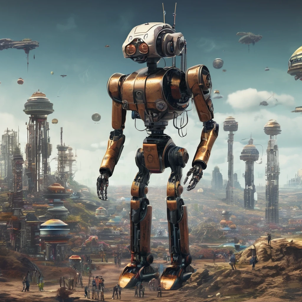 Robot-only world, science fiction, humans are managed, high quality images