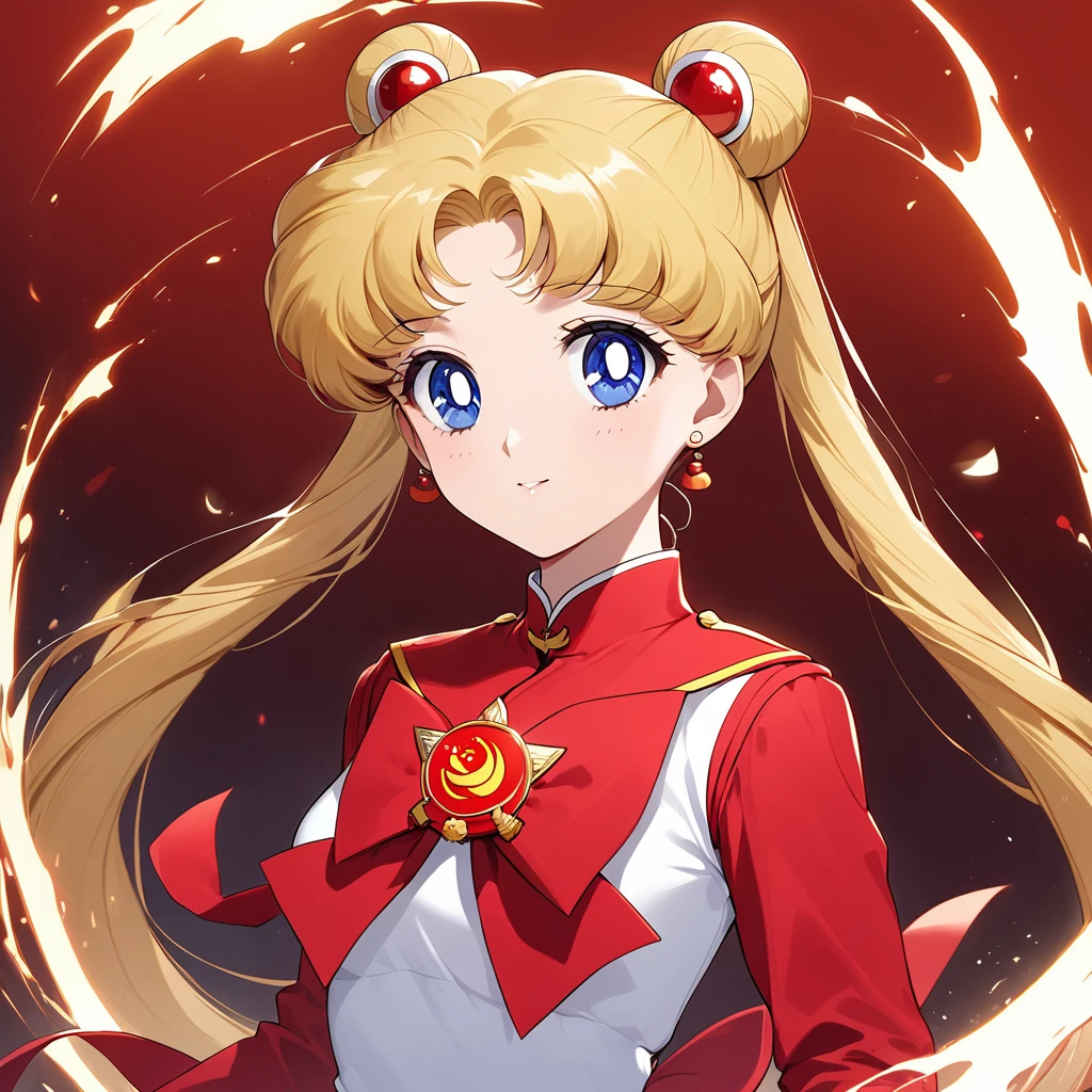 ((Highest quality)), ((masterpiece)), (detailed), (Perfect Face)、The woman is a Chinese girl named Tsukino Usagi. She has blue eyes, long blonde hair, and a twin-tailed chignon. She is wearing an engagement ring. She is a member of the glorious Chinese Communist Party and has sworn absolute loyalty to the Communist Party of China. She is a righteous Communist Party member of China.、The woman is wearing the fine uniform of a Chinese Communist Party member.、For the sake of China, their hairstyles, clothes, and everything they wear are all Chinese Communist Party items, and their thoughts are also Chinese, becoming great Chinese in body and mind.、The woman became the Chinese Tsukino Usagi, who was proud of China, loved it and devoted herself to it.、She is serving China as a member of the great Communist Party of China.、She is a beautiful, respectable and exemplary Communist.