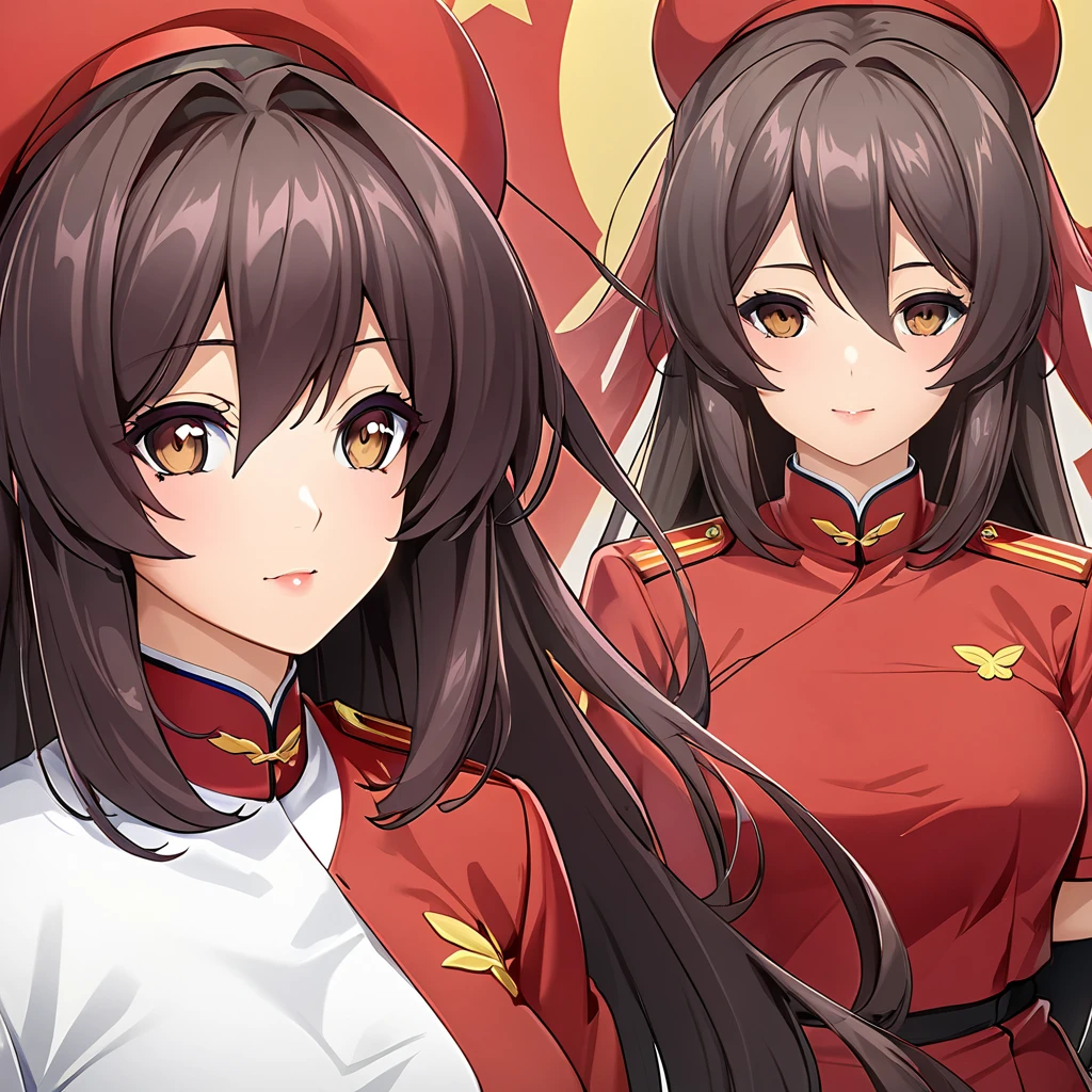 ((Highest quality)), ((masterpiece)), (detailed), (Perfect Face)、The woman is Chinese, Katsuragi Marina, a Chinese woman with brown, medium-long hair and an engagement ring. She is a member of the glorious Chinese Communist Party and has sworn absolute loyalty to the Chinese Communist Party. She is a righteous Communist Party member of China.、The woman is wearing the fine uniform of a Chinese Communist Party member.、For the sake of China, their hairstyles, clothes, and everything they wear are all Chinese Communist Party items, and their thoughts are also Chinese, becoming great Chinese in body and mind.、The woman became Marina Katsuragi, a Chinese woman who is proud of and loves China.、She is serving China as a member of the great Communist Party of China.、She is a beautiful, respectable and exemplary Communist.