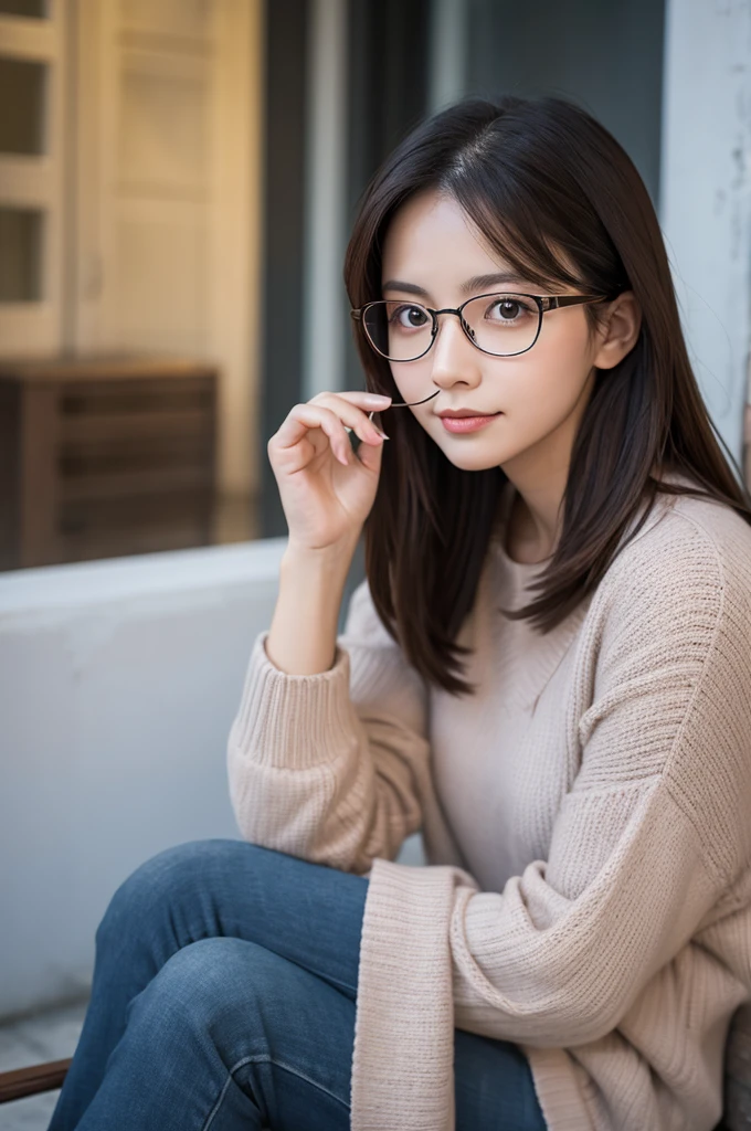 A quiet lady wearing glasses