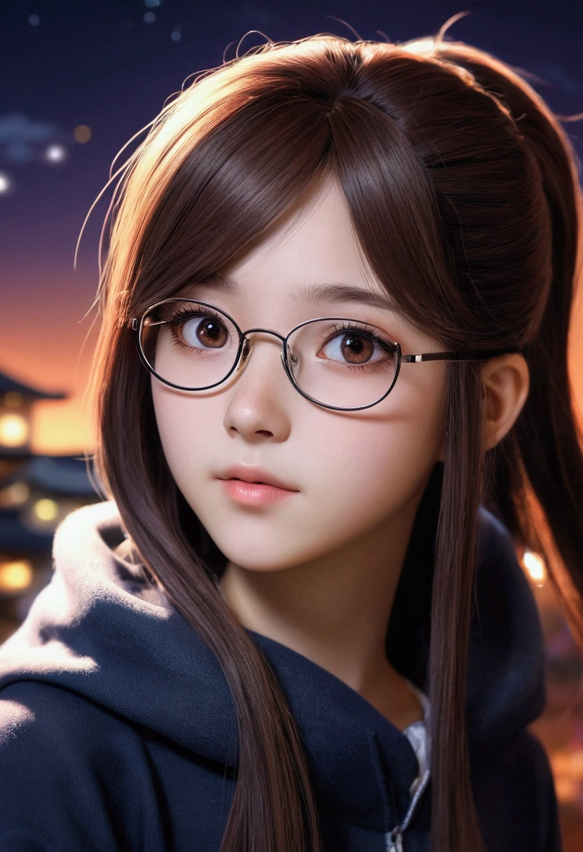 animado girl with glasses and long hair, animado visual of a cute girl, animado style. 8K, pin on animado, animado vibes, animado style 4 k, animado moe artstyle, animado aesthetic, animado girl desktop background, animado visuals, animado girl with real hair, ethereal animado, animado girl with long hair, beautiful animado portrait , animado , naruto, naruto animado, compartir background, Noche, dark , compartir , usando diadema de naruto  