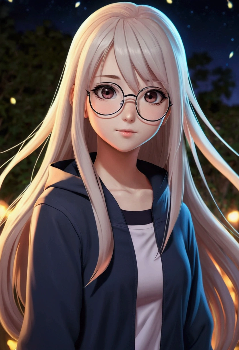 animado girl with glasses and long hair, animado visual of a cute girl, animado style. 8K, pin on animado, animado vibes, animado style 4 k, animado moe artstyle, animado aesthetic, animado girl desktop background, animado visuals, animado girl with real hair, ethereal animado, animado girl with long hair, beautiful animado portrait , animado , naruto, naruto animado, compartir background, Noche, dark , compartir , usando diadema de naruto