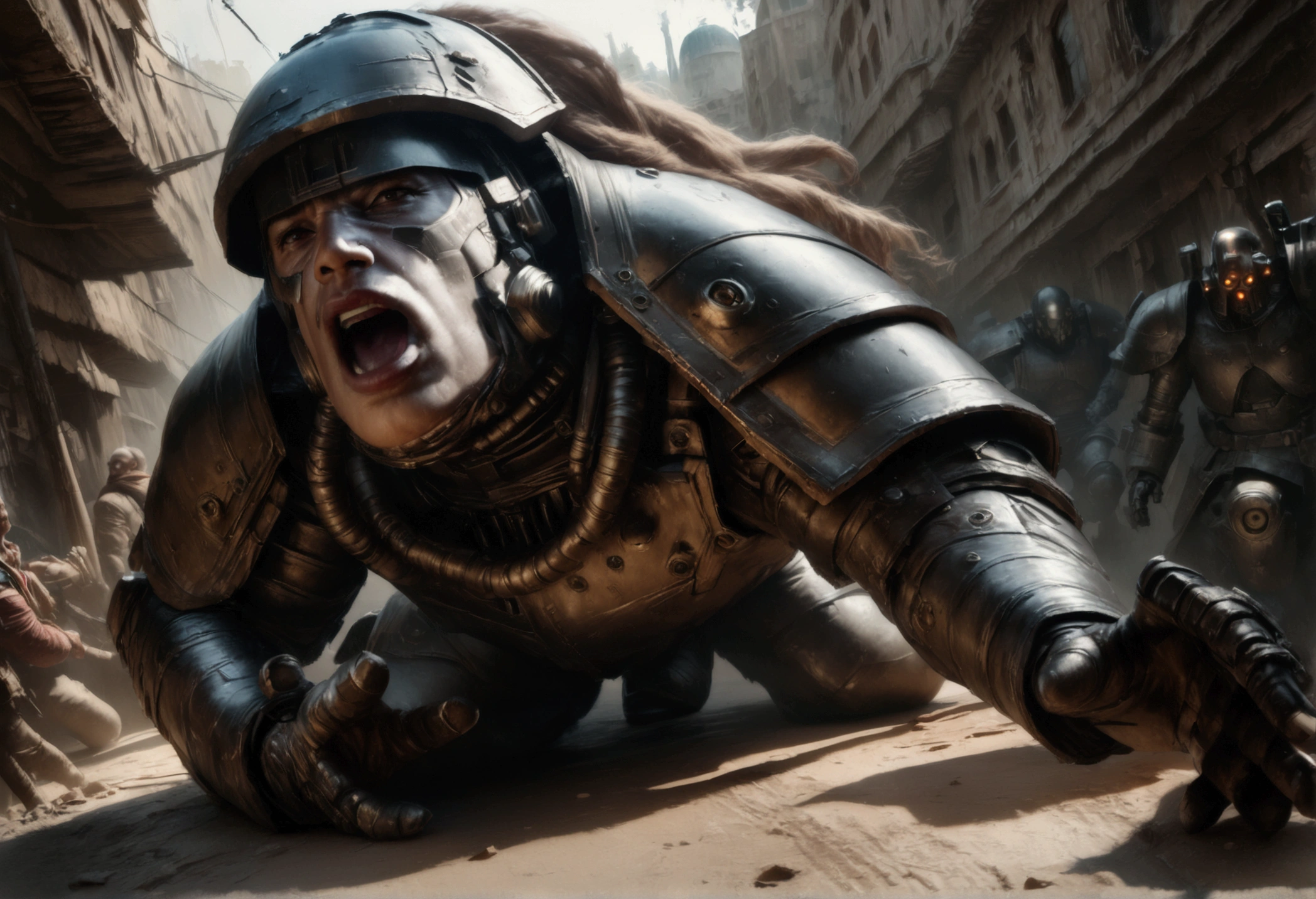 a cybernetic gene cult mutant space pirate army, warhammer 40k style, heavily armed and armored, gritty and dark color palette, advanced technology, (best quality,4k,8k,highres,masterpiece:1.2),ultra-detailed,(realistic,photorealistic,photo-realistic:1.37),cinematic lighting, dramatic angles, imposing and powerful presence, intricate mechanical details, mutated and cybernetic features, futuristic weapons and equipment, battle-hardened and experienced, aggressive poses and expressions, chaotic and dynamic scene, grim dark sci-fi, moody and atmospheric

