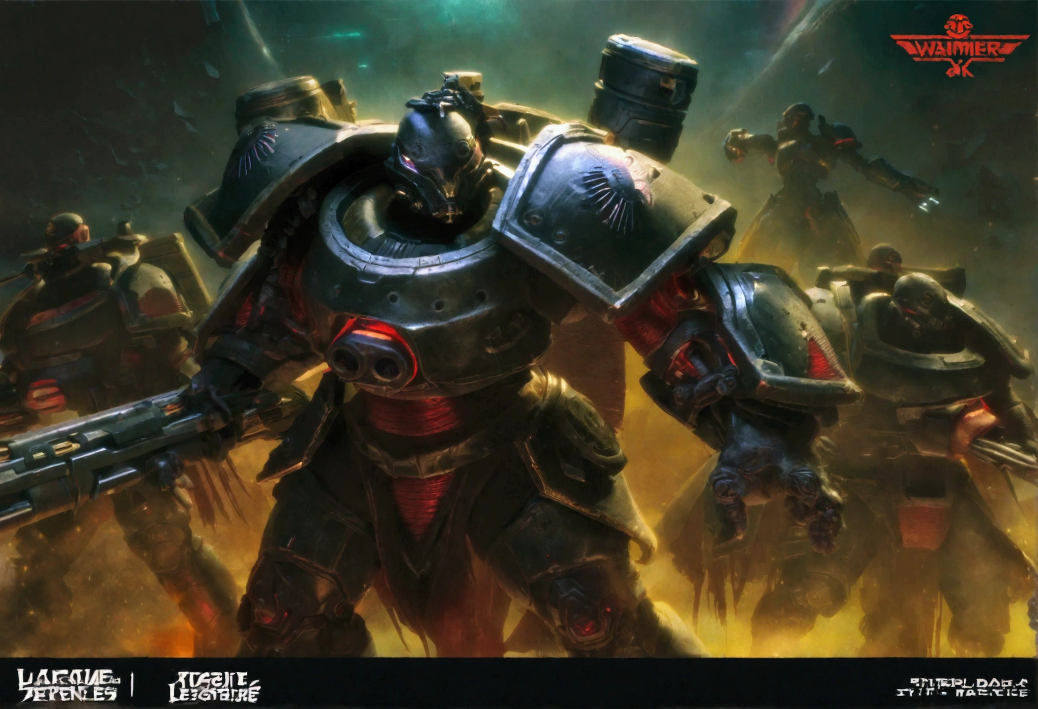 a cybernetic gene cult mutant space pirate army, warhammer 40k style, heavily armed and armored, gritty and dark color palette, advanced technology, (best quality,4k,8k,highres,masterpiece:1.2),ultra-detailed,(realistic,photorealistic,photo-realistic:1.37),cinematic lighting, dramatic angles, imposing and powerful presence, intricate mechanical details, mutated and cybernetic features, futuristic weapons and equipment, battle-hardened and experienced, aggressive poses and expressions, chaotic and dynamic scene, grim dark sci-fi, moody and atmospheric

