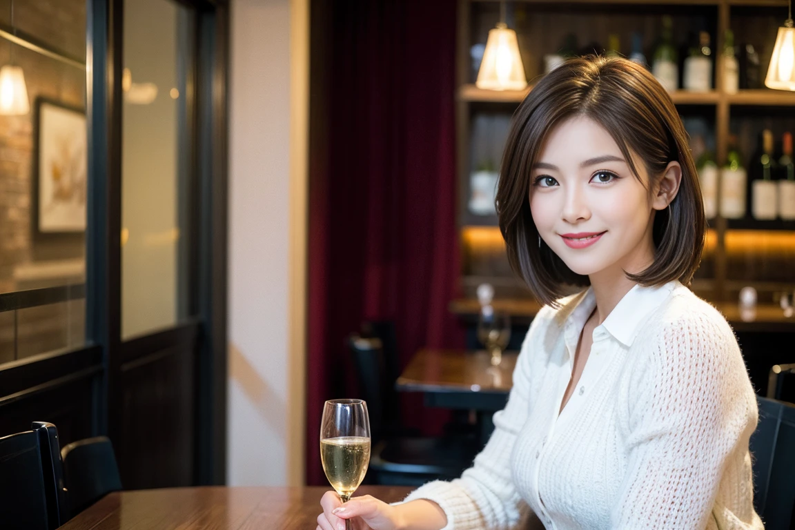 ((Highest quality、8k、masterpiece:1.3))、slimカップル、modelカップル、(Realistic, Intricate details:1.2), full-course dinner、wine 、Amazing view of the sunset sky and clouds、A bright smile、The wonderfulness of smile、Bright image、wineの美しさ, Beautiful Face, blue eyes, The light shines on your face, blush, short hair,Bright Face、 (Age 45), 48 years old, 赤wine 、Appetizers、Italian food、wine bottle、Champagne、スパークリングwine、Two beauties、Brown Hair、Shortcuts、Long sleeve shirt、dress、Beautiful woman 1, (slimな顔), (The body is slim), (Brown Hair), (Shortcuts), cheeks turn a little red,Attractive beauty、restaurant, In a prominent place (From the waist up) Nova Frog Style, actress, model, Upper Body, 白wine, slim, wineグラス, 中央に置かれたwineグラス, smile, (smile: 1.15), Beautiful fine grain, Depth f/2,saturation, High Contrast, Strong light and shadow,Moist Body:1.5、3D texture、Delicate eyes、Brown Hair、The hair is very shiny、