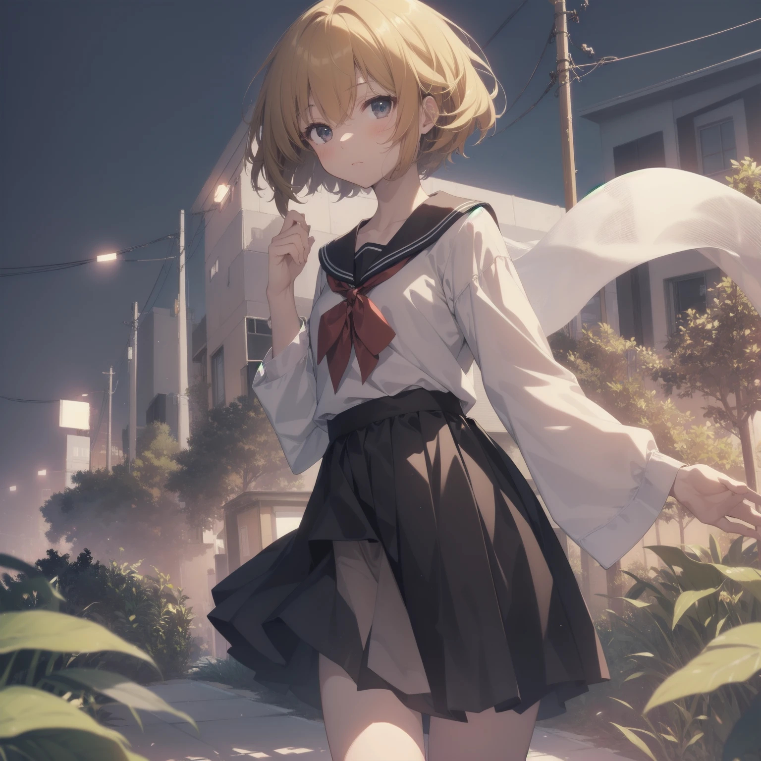 ultra-absurdres-Top quality by artist God, ultra-detailed, high resolution, anime moe artstyle, best anime 8k konachan wallpaper, pixiv contest winner, pool:2810, perfect anatomy,break, 1girl, (Please draw a girl walking sleepily to school alone. )break,(Solo,little female, 13-year-old:1.3),Full limbs, complete fingers,a junior high school student, (very short hair), short cut, flat chest, , small butt, small black eyes, beautiful detailed eyes, well-proportioned iris and pupils, expressive eyes, highres detailed hair, soft expression, salor school_uniform, sailor collar, serahuku, bow, pleated skirt,(Detailed Lighting), (Detailed background), in the School commute route. break,super detailed skin, Best cinematic lighting powered by famous artist, 8k,beauty illustration,photoshop_(medium),very aesthetic,break,((artist:fumihiko (fu mihi ko) )), artist:clamp ,artist:carnelian ,artist:kantoku ,