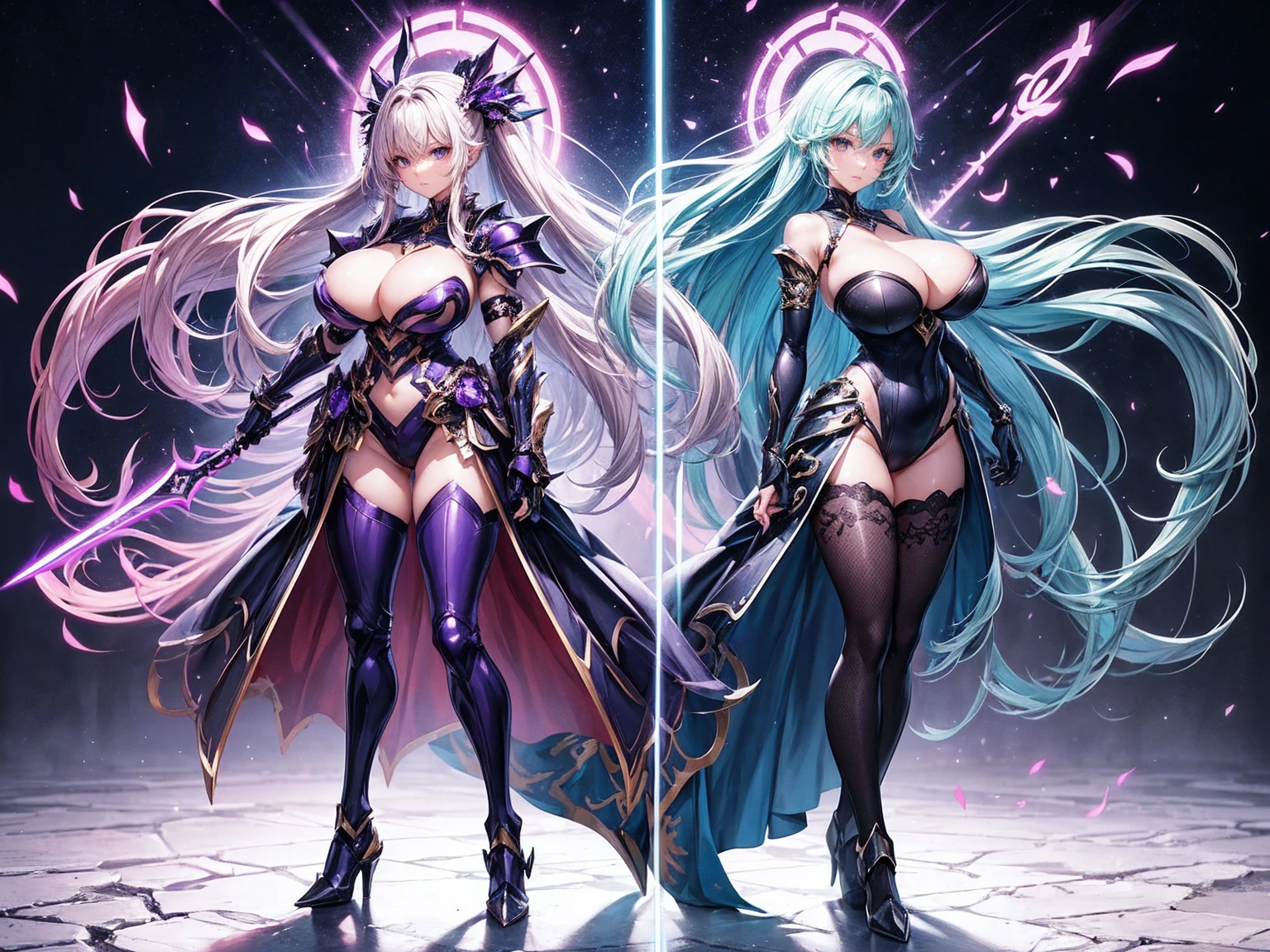 (((Highest quality)))(((Best Image)))(((anatomy)))外見は20代のwoman,Random hair color ,Random hairstyle,Wear shiny armor,Extreme costume(((Appearance)))The shape is humanoid,Random Face(Beautiful Face),,Huge breasts,Tight waist,Wearing randomly colored armor(((Features)))Eye color is random,Personality is random,Attractive figure(((arms)))He is carrying a weapon that resembles a purple glowing object..Possess modern weapons.(((woman)))The skeleton is human-like,Huge breasts,Tight waist,fogのようなガス状のもので纏っている(((background)))Barren Land,dead tree,fog,Chaotic world(((Standing posture)))ランダムなStanding postureをしている,mysterious,lovely,Highest quality((Full Body Shot))