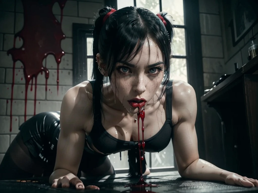 (((red dripping blood))), Her full body is shown giving a deep Blowjob, (She is sucking on a man's penis to the hilt), she is biting into a man's penis with her sharp fangs intense, super slutty,, POV imamate insertion, (skintight slutty and revealing bodysuit), helpless and at a giantesses mercy ,the 2 women are looking down at you at their feet, ((POV from a Giantess's soon to be human dildo)), ((skirt/pantyhose)), perfect legs and skinny thighs, pantyhose, ((perfect tight ass)), tight wet pussy, giantess, dread, impending death, sex, domination, ((Perfect eyes and face)), ((closed wet full lips)), ((perfect hands and fingers)), ((( a lot of white cum is dripping out of her pussy))), ((she has a skinny and toned strong body)), ((makeup)), ((freckles)), ((perfect eyebrows)), ((sharper edges)), ((perfect scary grey eyes)), perfect intimidating face, slut, sadistic, predatory, better detail on her skin, perfect face and strong jawline, perfect full wet lips, sadistic atmosphere, wet sweaty skin, more detail, beautiful intimidating grey eyes, ((beautiful horror)), better lighting, more toned muscles, perfect detail on her intimidating eyes, very tight underwear, ((tight pussy)), (((tighter clothing))), slutty, intense, perfect detail, tight and sexy, ((piercings)), skinny, skinny and strong, more skin showing, intense, slutty, freckles, long skinny perfect legs, scary and intense, she is a skinny and toned 25 year old sexy and perfect and intimidating Japanese/American skinny/tone futuristic evil retribuition alice, pale white skin, eye contact, (full tall body is shown), (((hair with short ponytails and bangs))), , perfect face and eyes, she has a skinny and athletic body wearing pantyhose, only her full body is shown above the viewer looking down at him, perfect face, perfect strong jawline, perfect lips, best resolution, perfect bone structure, femdom, she has a skinny and toned young perfect body and legs, tight stockings