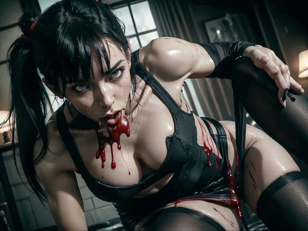 (((red dripping blood))), Her full body is shown giving a deep Blowjob, (She is sucking on a man's penis to the hilt), she is biting into a man's penis with her sharp fangs intense, super slutty,, POV imamate insertion, (skintight slutty and revealing bodysuit), helpless and at a giantesses mercy ,the 2 women are looking down at you at their feet, ((POV from a Giantess's soon to be human dildo)), ((skirt/pantyhose)), perfect legs and skinny thighs, pantyhose, ((perfect tight ass)), tight wet pussy, giantess, dread, impending death, sex, domination, ((Perfect eyes and face)), ((closed wet full lips)), ((perfect hands and fingers)), ((( a lot of white cum is dripping out of her pussy))), ((she has a skinny and toned strong body)), ((makeup)), ((freckles)), ((perfect eyebrows)), ((sharper edges)), ((perfect scary grey eyes)), perfect intimidating face, slut, sadistic, predatory, better detail on her skin, perfect face and strong jawline, perfect full wet lips, sadistic atmosphere, wet sweaty skin, more detail, beautiful intimidating grey eyes, ((beautiful horror)), better lighting, more toned muscles, perfect detail on her intimidating eyes, very tight underwear, ((tight pussy)), (((tighter clothing))), slutty, intense, perfect detail, tight and sexy, ((piercings)), skinny, skinny and strong, more skin showing, intense, slutty, freckles, long skinny perfect legs, scary and intense, she is a skinny and toned 25 year old sexy and perfect and intimidating Japanese/American skinny/tone futuristic evil retribuition alice, pale white skin, eye contact, (full tall body is shown), (((hair with short ponytails and bangs))), , perfect face and eyes, she has a skinny and athletic body wearing pantyhose, only her full body is shown above the viewer looking down at him, perfect face, perfect strong jawline, perfect lips, best resolution, perfect bone structure, femdom, she has a skinny and toned young perfect body and legs, tight stockings 