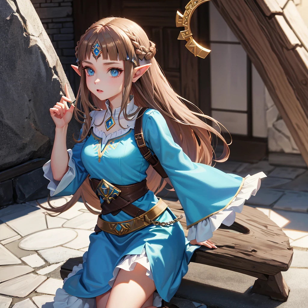 Full body photo of Princess Zelda, Brown hair, blue eyes, Dress up《Assassin&#39;s Creed》The Assassin, White+gold，配White面具和gold细节的头巾, XL Bust, Use wrist blade. background: Renaissance City. Unreal Engine 5, Japanese cartoons, Japanese cartoons style, masterpiece, Well drawn eyes, Very well drawn face, Delicate eyes, The face is rich in detail, 8K, Light and shadow effects.  