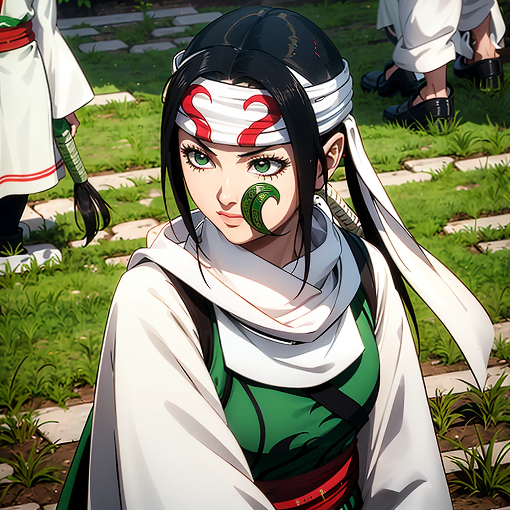there is a young girl dressed in a costume and headband, a character portrait inspired by Chen Jiru, unsplash, shin hanga, anime cosplay, palace ， a girl in hanfu, hanfu, white hanfu, captured on canon eos r 6, akali, akali from league of legends, akira from chinese mythology, professional cosplay