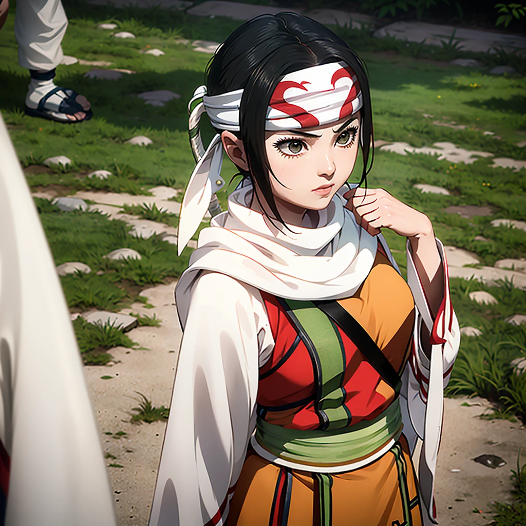 (Misaka Mikoto) here is a young girl dressed in a costume and headband, a character portrait inspired by Chen Jiru, unsplash, shin hanga, anime cosplay, palace ， a girl in Hanfu, Hanfu, white Hanfu, captured on canon eos r 6, akali, akali from league of legends, akira from chinese mythology, professional cosplay