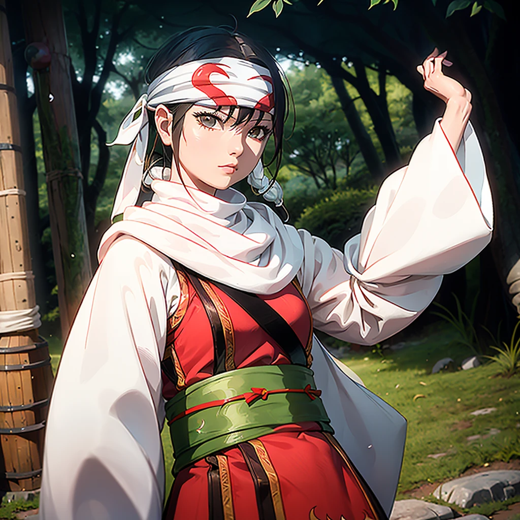 (Misaka Mikoto) here is a young girl dressed in a costume and headband, a character portrait inspired by Chen Jiru, unsplash, shin hanga, anime cosplay, palace , a girl in Hanfu, Hanfu, white Hanfu, captured on canon eos r 6, akali, akali from league of legends, akira from chinese mythology, professional cosplay