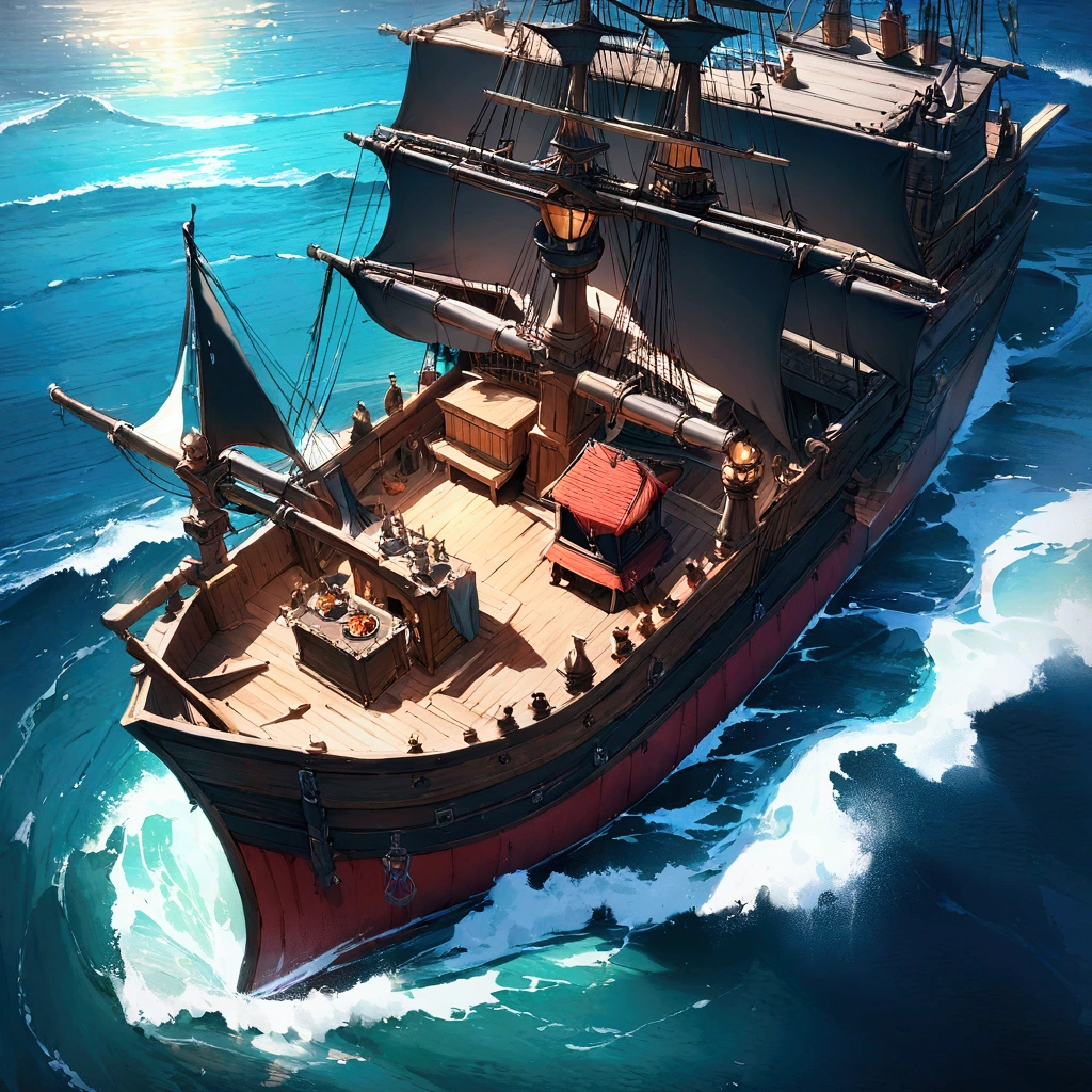 score_9,(best quality,4k,8k,highres,masterpiece:1.2), ocean, Pirates ship, siege, fire cannons, ultra-detailed,vivid colors
