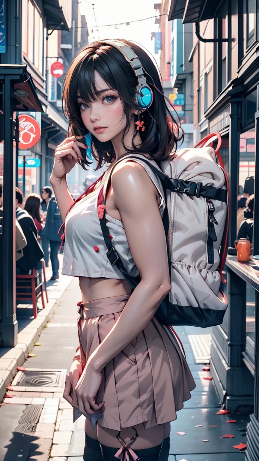 Anime girl with headphones and backpack looking at cell phone, Anime Style 4 k, Alice x. open, Digital anime art, Nightcore, Digital anime illustration, Anime Styled digital art, anime art wallpaper 4k, anime art wallpaper 4k, Anime art style, Anime digital art, Anime Style artwork, Anime Style. 8k, detailed Digital anime art