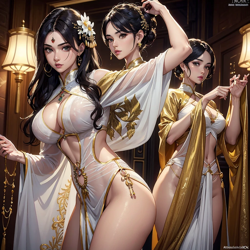 ((8k)),((Ultra Realistic))((Photo Realistic)),((HDR)),((Intricately Detailed Portrait)),((Detailed Fingers)) ((Solo Pic))((High Quality)).((Fine Quality))
(( INDIAN WOMAN)). Perfect Skin. Slender hourglass Body. Round . Deep cleavage. Diamond Face. Sharp Jawline. Almond Eyes. Supple Lips . Peachy Butt. Perfectly Toned Body, Brunette , Random Messy Hairstyles. Wet Body. Gracious Looks . Enticing Smile.
Decorated Silk Slit Ao Dai. . Oversized Cardigan. Viewed from low angle Viewpoint. Regal Persian Background. Embedded Diamonds.
Nonchalantly Posing. Dynamic Views. Dynamic Angles. Dynamic poses. Glaring at Camera. Accentuated Curves. Arched Pose. Classic Hairstyles. Bokeh. Focus. Nonchalantly Posing. Sexual. Sexy. Hot. Enticing. Glamorous. Bokeh. Overexposed lighting.
Octane Render
