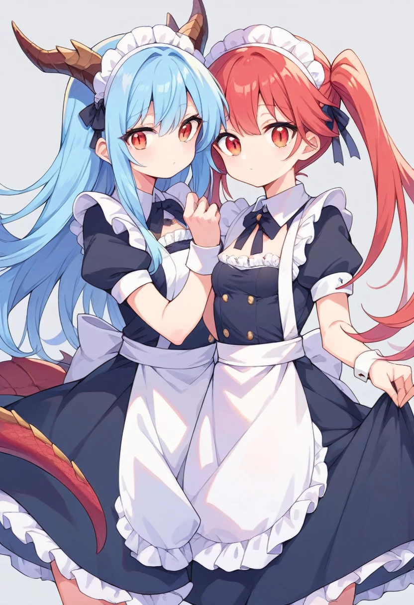 two ***********s,Small breasts,(Red Hair,Long Hair,)(Blue Hair,Twin tails,)(Dragon Wing,Dragon Horn,)Maid clothes,Nobleman&#39;s Mansion,Fantasy