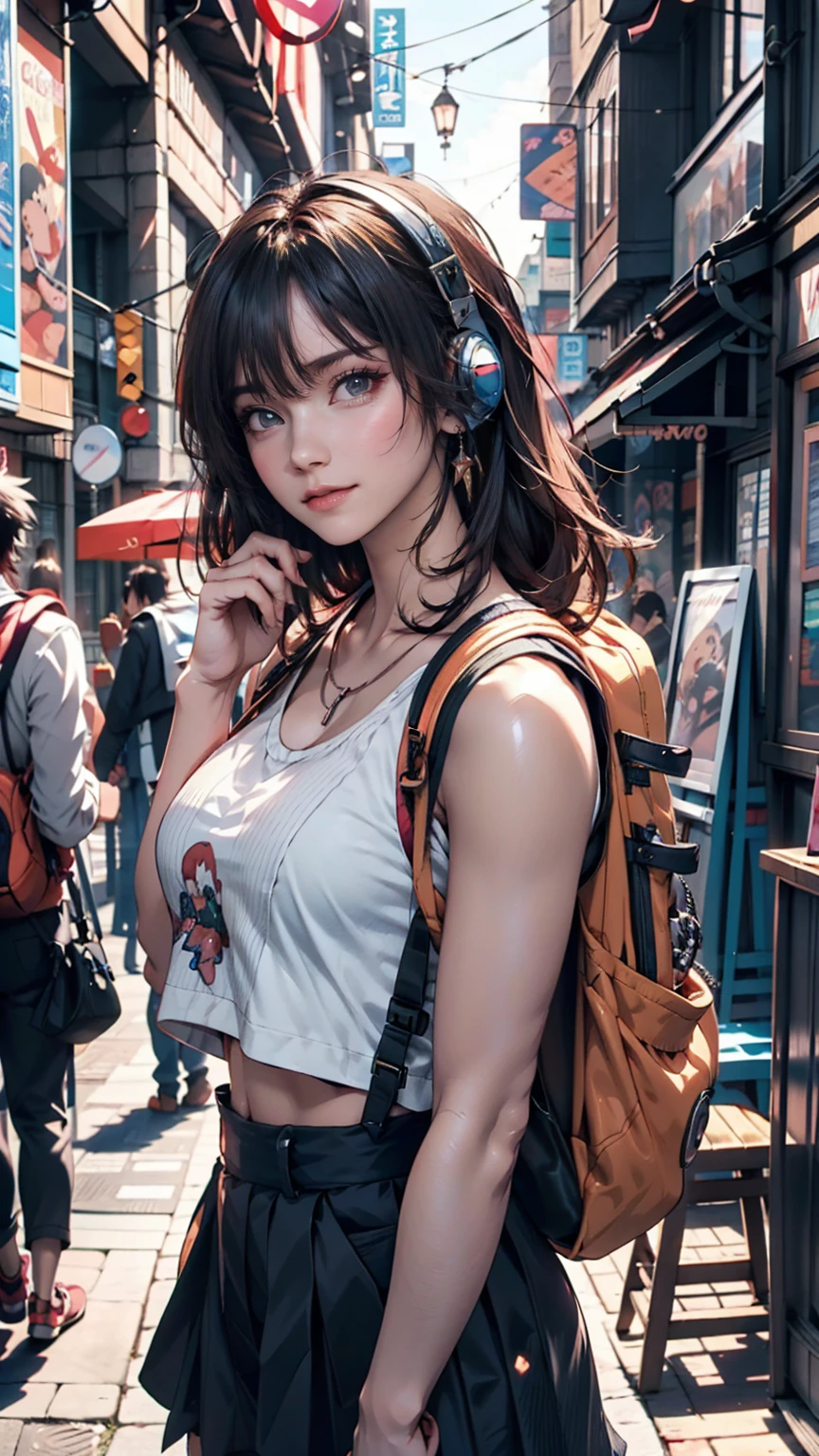 Anime girl with headphones and backpack looking at cell phone, Anime Style 4 k, Alice x. open, Digital anime art, Nightcore, Digital anime illustration, Anime Styled digital art, anime art wallpaper 4k, anime art wallpaper 4k, Anime art style, Anime digital art, Anime Style artwork, Anime Style. 8k, detailed Digital anime art