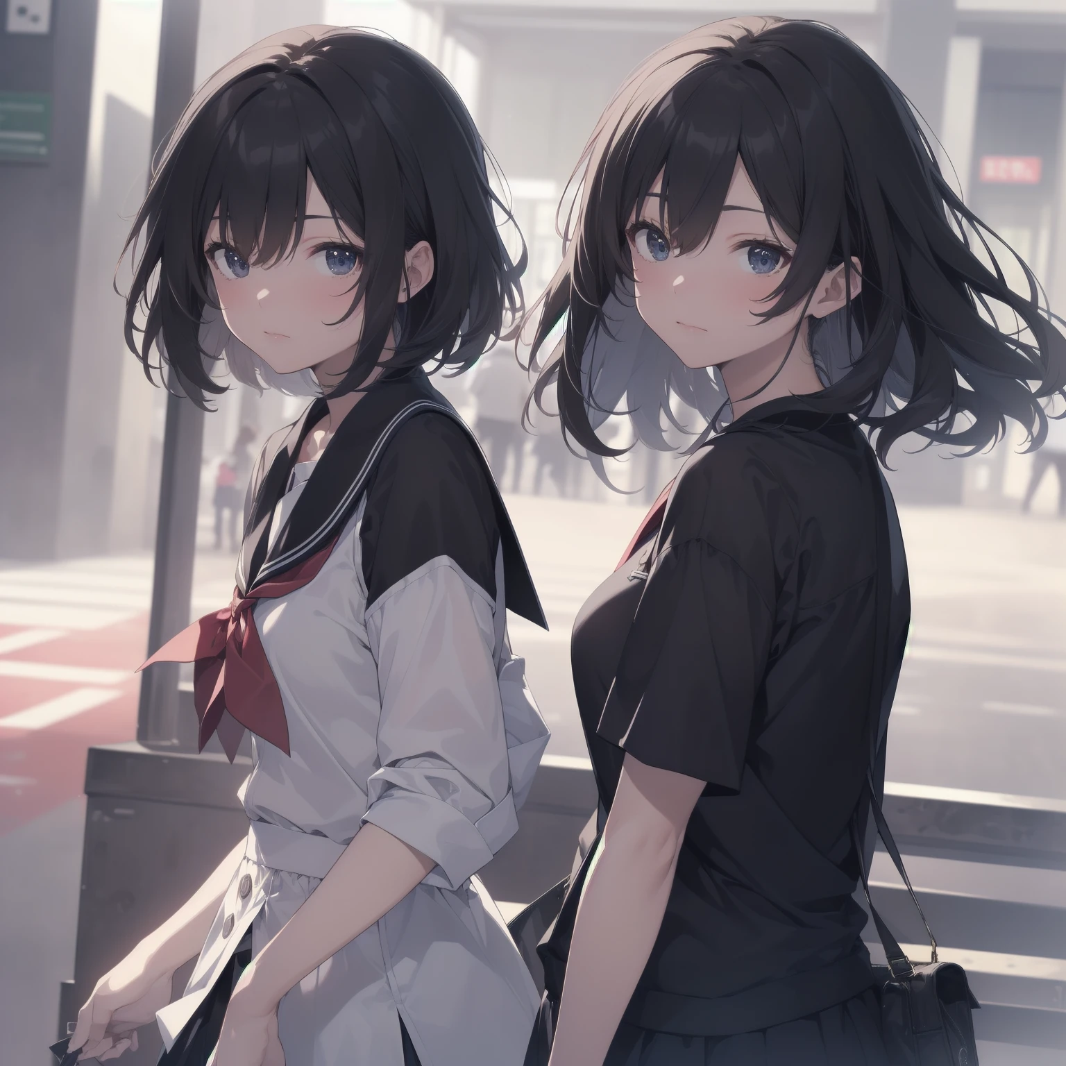 ultra-absurdres-Top quality by artist God, ultra-detailed, high resolution, anime moe artstyle, best anime 8k konachan wallpaper, pixiv contest winner, pool:2810, perfect anatomy,break, 1girl, (Please draw a girl walking sleepily to school alone. )break,(Solo,little female, 13-year-old:1.3),Full limbs, complete fingers,a junior high school student, (very short hair), short cut, flat chest, , small butt, small black eyes, beautiful detailed eyes, well-proportioned iris and pupils, expressive eyes, highres detailed hair, soft expression, salor school_uniform, sailor collar, serahuku, bow, pleated skirt,(Detailed Lighting), (Detailed background), in the School commute route. break,super detailed skin, Best cinematic lighting powered by famous artist, 8k,beauty illustration,photoshop_(medium),very aesthetic,break,((artist:mizumizuni )), artist:clamp ,artist:carnelian ,artist:kantoku ,
