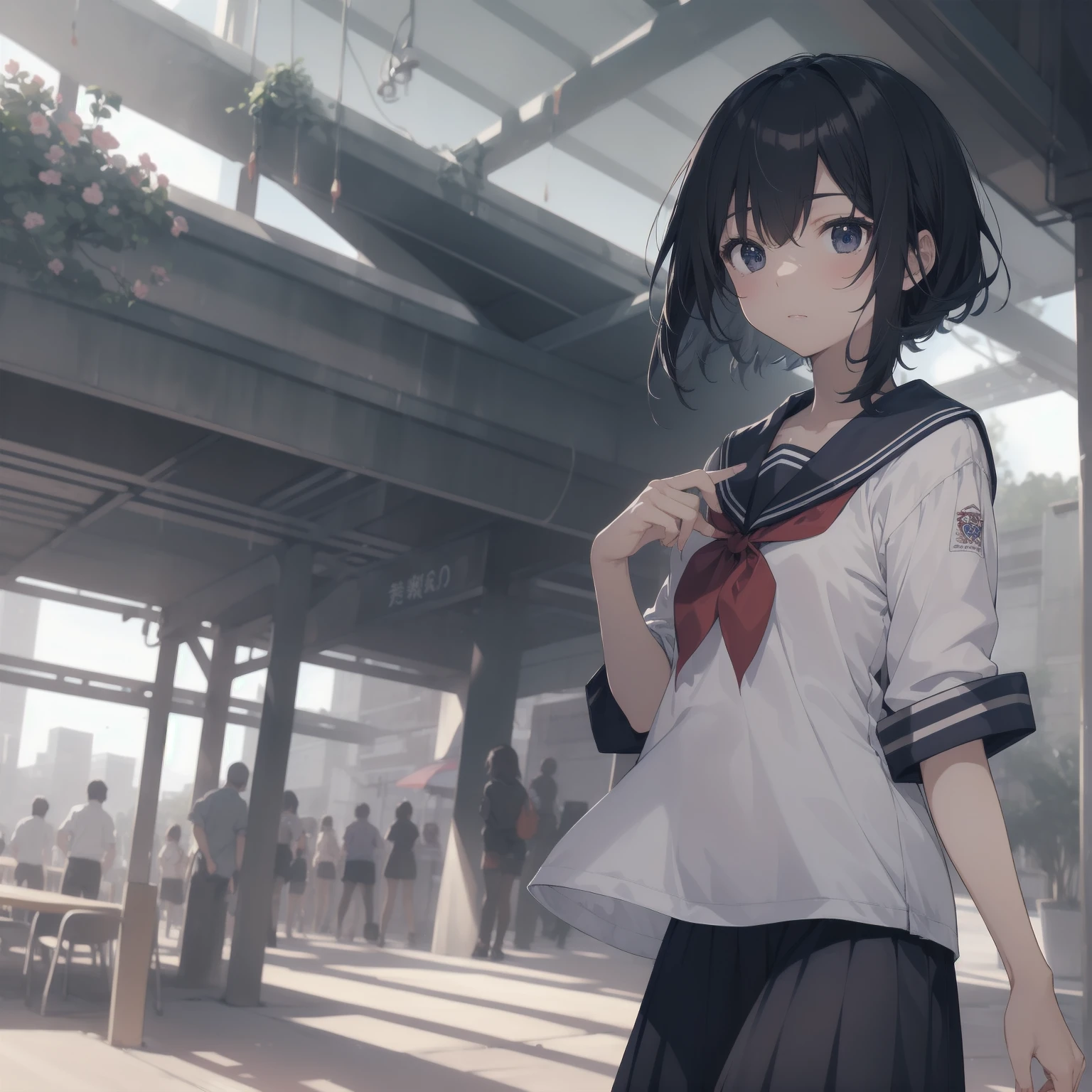ultra-absurdres-Top quality by artist God, ultra-detailed, high resolution, anime moe artstyle, best anime 8k konachan wallpaper, pixiv contest winner, pool:2810, perfect anatomy,break, 1girl, (Please draw a girl walking sleepily to school alone. )break,(Solo,little female, 13-year-old:1.3),Full limbs, complete fingers,a junior high school student, (very short hair), short cut, flat chest, , small butt, small black eyes, beautiful detailed eyes, well-proportioned iris and pupils, expressive eyes, highres detailed hair, soft expression, salor school_uniform, sailor collar, serahuku, bow, pleated skirt,(Detailed Lighting), (Detailed background), in the School commute route. break,super detailed skin, Best cinematic lighting powered by famous artist, 8k,beauty illustration,photoshop_(medium),very aesthetic,break,((artist:mizumizuni )), artist:clamp ,artist:carnelian ,artist:kantoku ,
