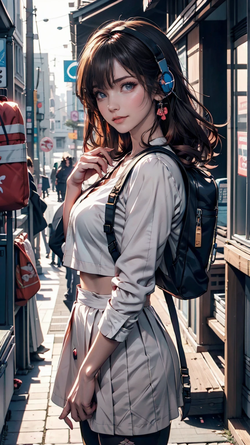 Anime girl with headphones and backpack looking at cell phone, Anime Style 4 k, Alice x. open, Digital anime art, Nightcore, Digital anime illustration, Anime Styled digital art, anime art wallpaper 4k, anime art wallpaper 4k, Anime art style, Anime digital art, Anime Style artwork, Anime Style. 8k, detailed Digital anime art