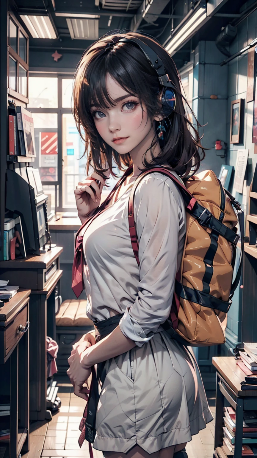 Anime girl with headphones and backpack looking at cell phone, Anime Style 4 k, Alice x. open, Digital anime art, Nightcore, Digital anime illustration, Anime Styled digital art, anime art wallpaper 4k, anime art wallpaper 4k, Anime art style, Anime digital art, Anime Style artwork, Anime Style. 8k, detailed Digital anime art