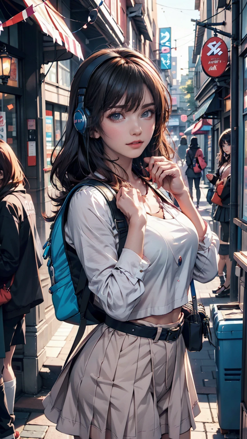 Anime girl with headphones and backpack looking at cell phone, Anime Style 4 k, Alice x. open, Digital anime art, Nightcore, Digital anime illustration, Anime Styled digital art, anime art wallpaper 4k, anime art wallpaper 4k, Anime art style, Anime digital art, Anime Style artwork, Anime Style. 8k, detailed Digital anime art