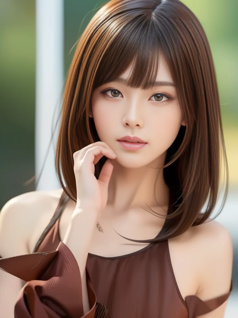 ((top-quality、8K、​masterpiece:1.3))、1girl in、Slim Abs Beauty:1.3、(Hairstyles Brown Hair Shortcuts、Colossal tits:1.2)、doress:1.1、Super fine face、Delicat eyes、二重まぶた、A smile、Home、Raw photo、Tank Tops、tits out、Sharp Eyebrows、japanes、cleavage of the breast、Slender beauty、Colossal tits、Sex slaves