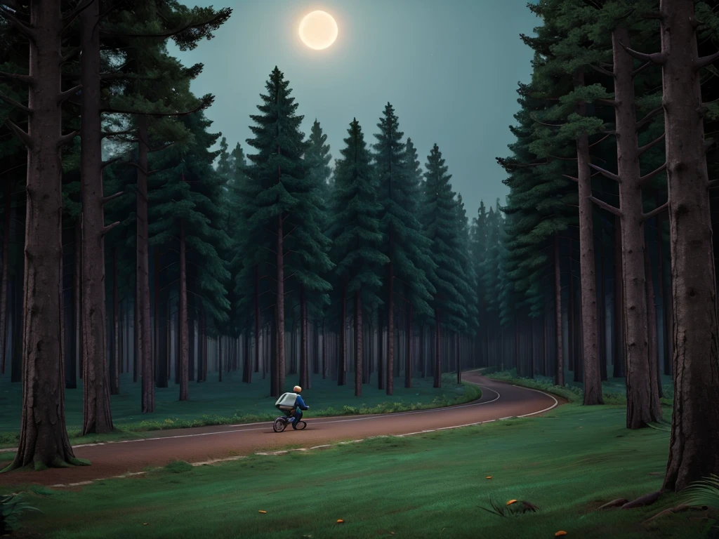 Man sped up with a dark forest background